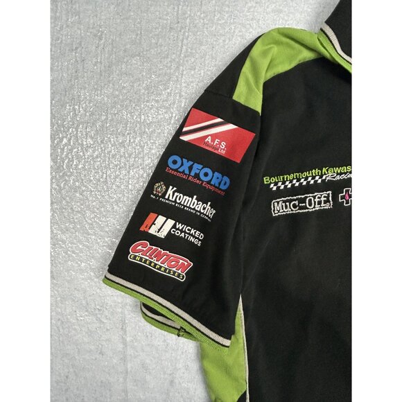 Kawasaki Quattro Plant Official Polo Shirt Men L Racing Motorcycle Black Green - Picture 6 of 13